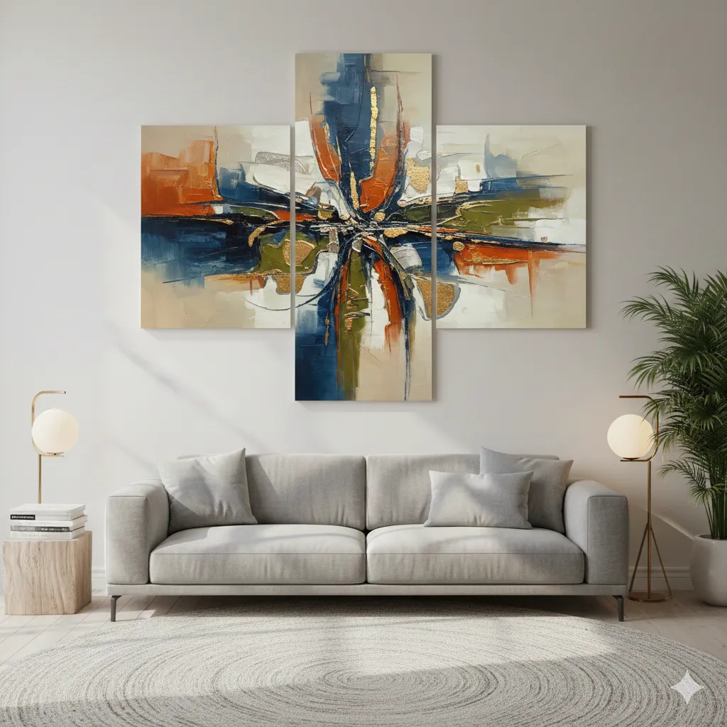 Abstrakt veggkunst i stue