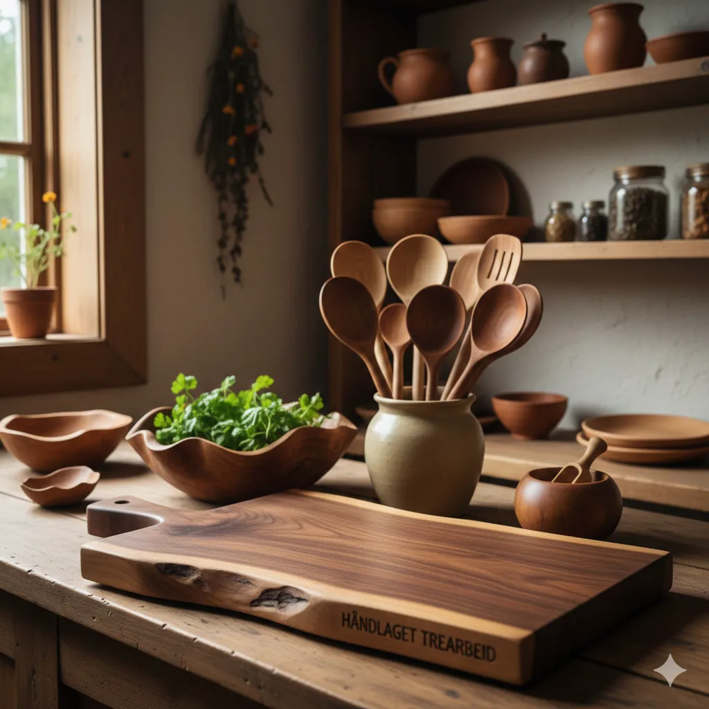 Håndlagd trearbeid i kjøkken